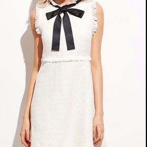 Beautiful, classy white tweed dress with black bow